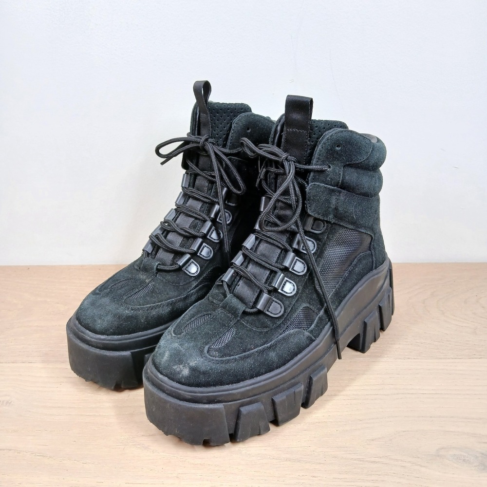 ASOS Design Boots Women 6 Black Suede Platform Chunky Lug Sole Lace Up Grunge